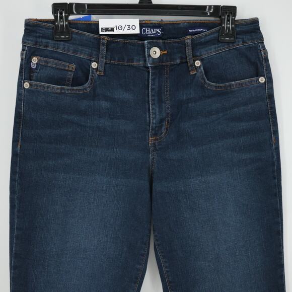 Chaps Jeans Womens 10 Blue Cotton Stretch Denim Mid Rise Crop Kick Flare 30W New - Picture 8 of 14